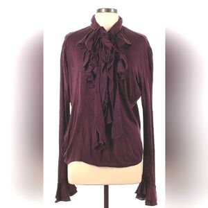 Ralph Lauren Silk Knit Ruffle Blouse Top, Size XL